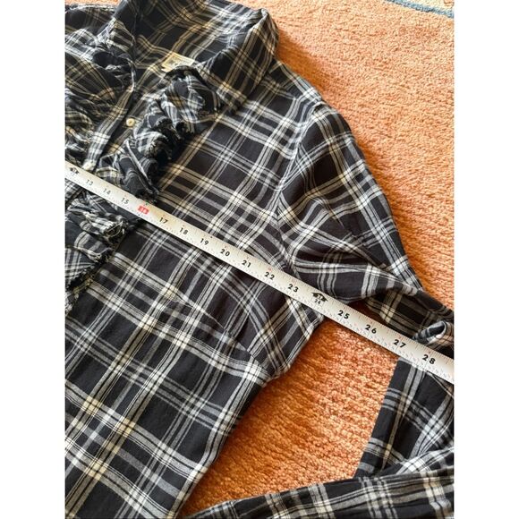Converse One Star black white plaid ruffle button shirt long sleeve 2/M - Picture 4 of 7